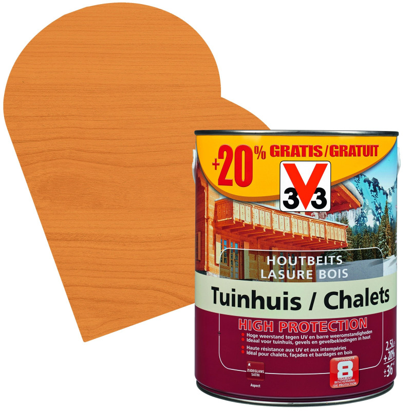 Lasure Chalets High Protection chêne moyen satinée 2,5 + 0,5 L gratuit V33