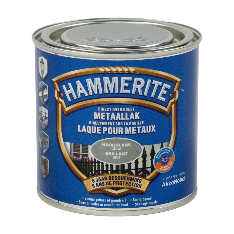 Laque antirouille pour métaux grise brillante 0,2 L HAMMERITE