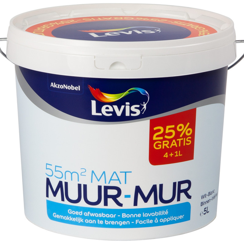 Peinture pour murs blanche mate 4 + 1 L gratuit LEVIS