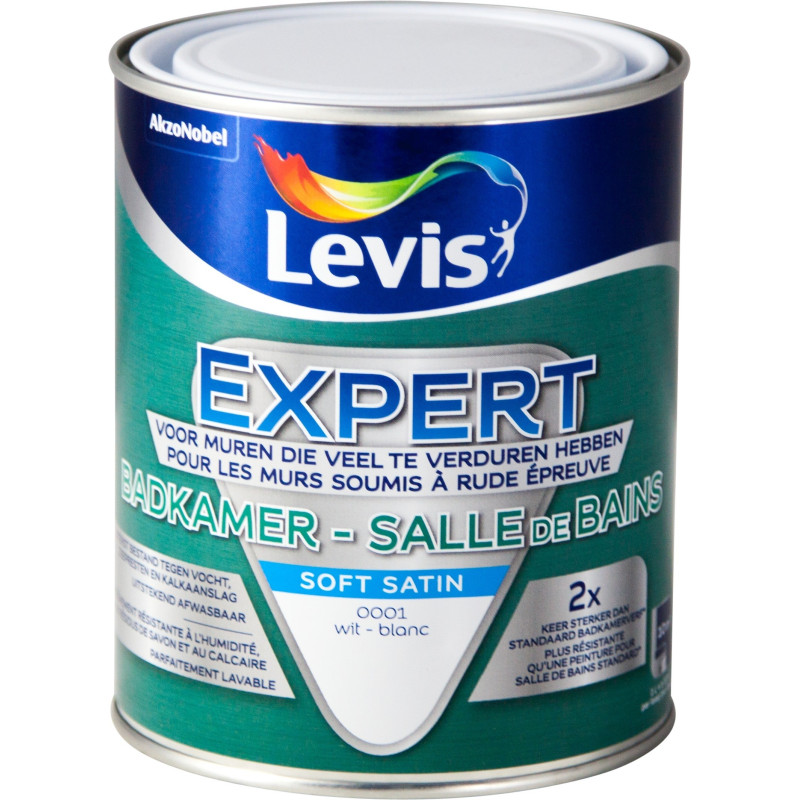 Peinture Expert pour salle de bain blanche brillante satinée 1 L LEVIS