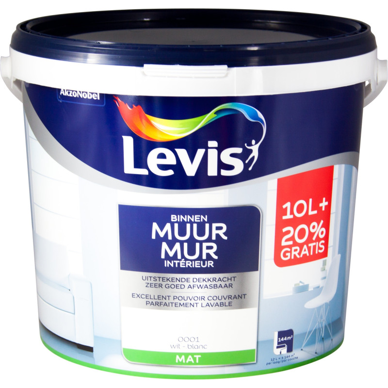 Peinture Mur Intérieur blanche mate 10 L + 2 L LEVIS