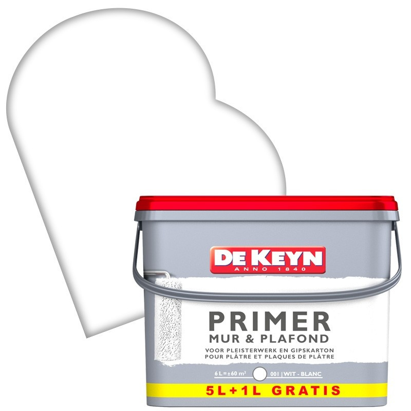 Peinture primer pour mur et plafond blanche 5 + 1 L DE KEYN