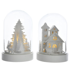 Paysage sous cloche LED 18cm – Magie de Noël | DECORIS