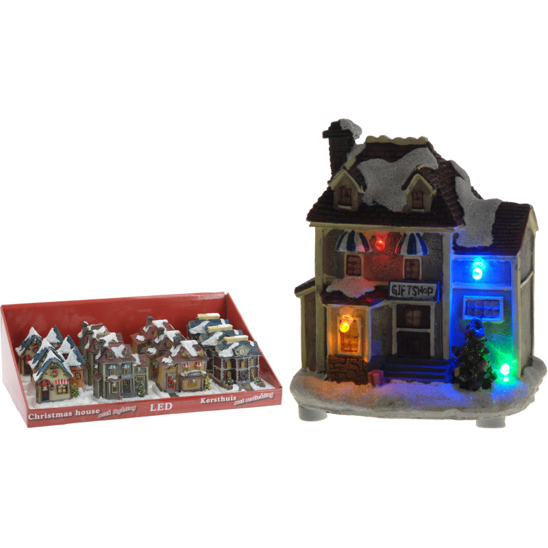 Maison de Noël en résine illuminée LED