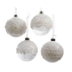 Boule de Noël Dentelle Blanche – Déco Élégante | DECORIS
