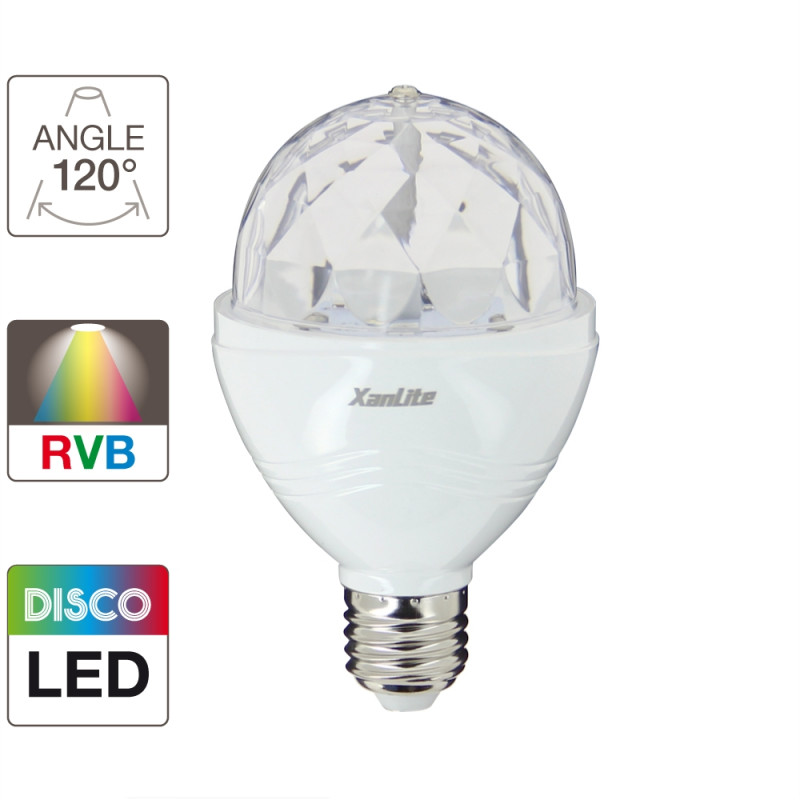 Ampoule LED E27 avec éclairage Blanc ou Couleurs rotative Disco, Ampoules  et accessoires