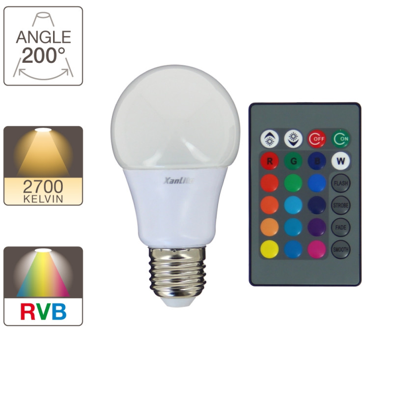 Ampoule A60 LED E27 5 W 806 lm blanc chaud Disco avec télécommande XANLITE