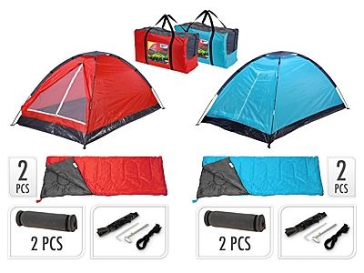 Set tente avec 2 sacs de couchage et 2 tapis