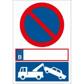 Pictogramme adhésif interdiction de stationner avec plaque d'immatriculation 23 x 33 cm