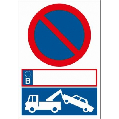 Pictogramme adhésif interdiction de stationner avec plaque d'immatriculation 23 x 33 cm