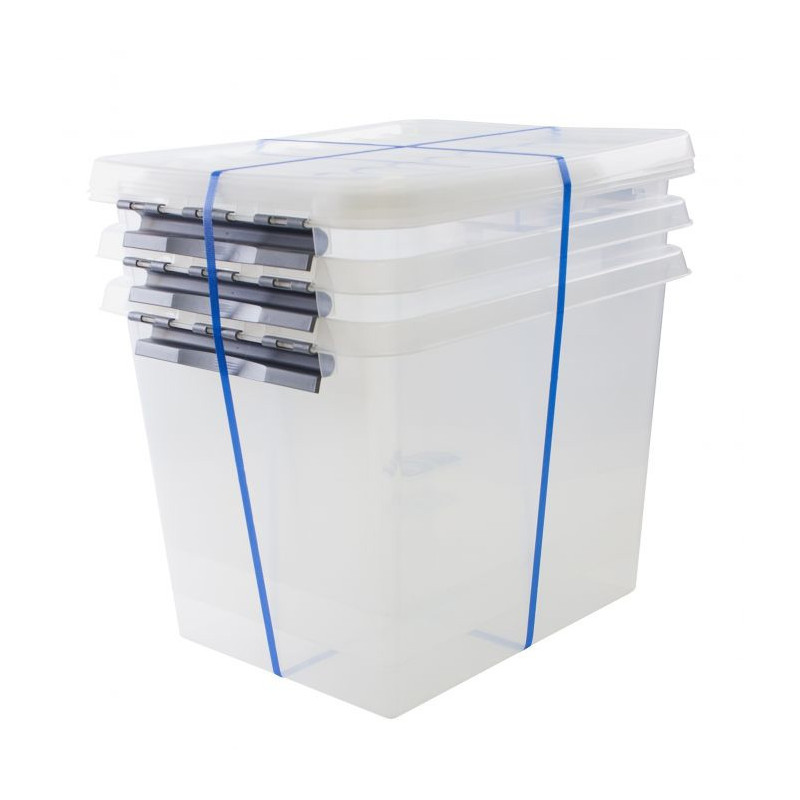 Box de rangement Q-line avec couvercle clips transparent 52 L 3 pièces SUNWARE