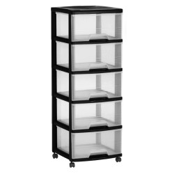 Eify Tour de rangement roulant noire 5x20L avec tiroirs