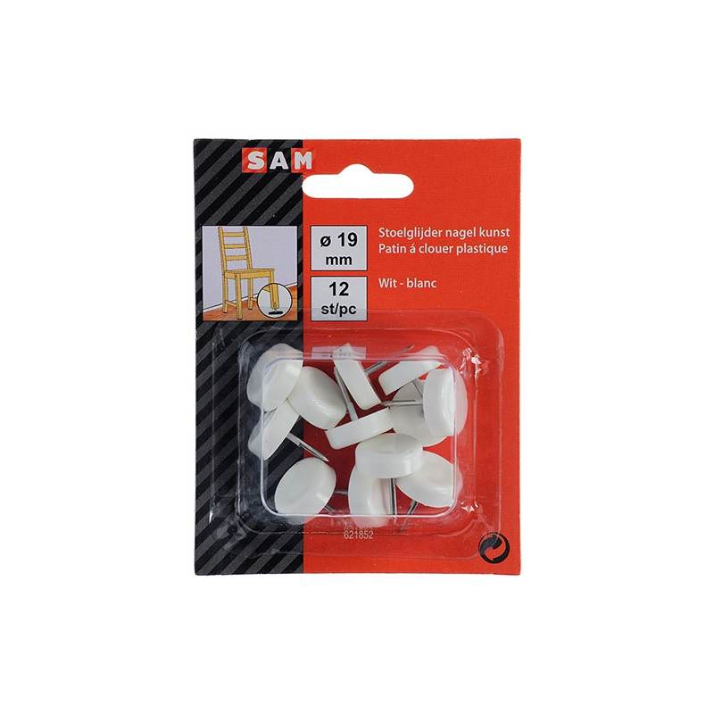 Patin PVC à clouer blanc Ø 19mm – Lot de 12 pièces | SAM Patin PVC à clouer blanc Ø 19mm – Lot de 12 pièces | SAM