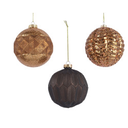 Boule de Noël Verre Brun Relief Ø10cm – Déco Élégante

