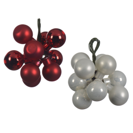 Grappe de 10 boules de Noël en verre blanche ou rouge DECORIS