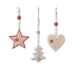 Suspension Noël Bois Perles DECORIS – Déco Festive | DECORIS

