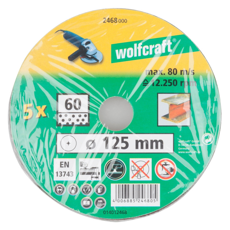 Disque abrasif en fibre 5 pièces WOLFCRAFT Disque abrasif en fibre 5 pièces WOLFCRAFT