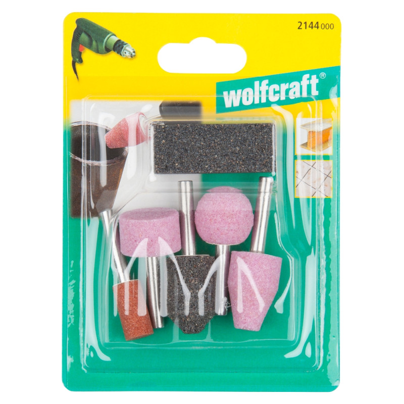 Set de meules abrasives et une pierre d'affûtage WOLFCRAFT Set de meules abrasives et une pierre d'affûtage WOLFCRAFT
