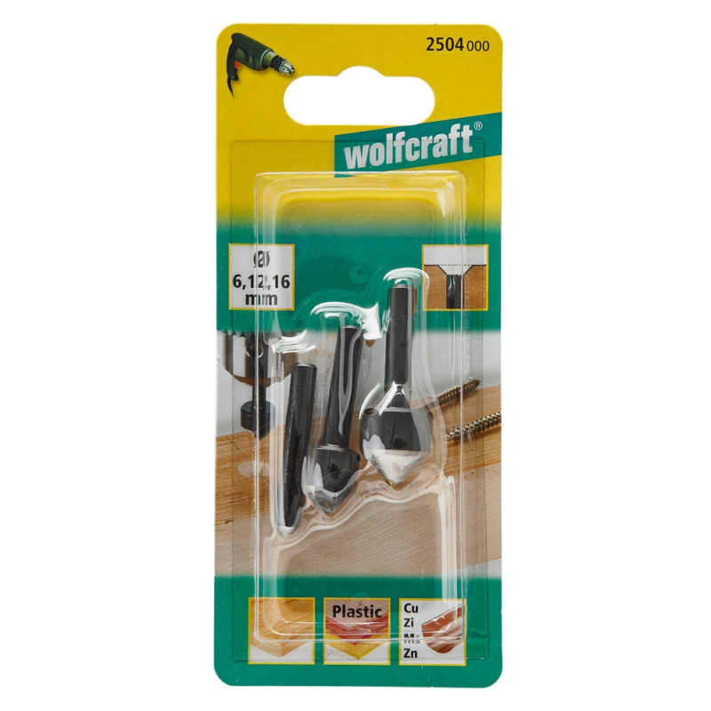 Set de fraisoirs trois pièces 45° WOLFCRAFT Set de fraisoirs trois pièces 45° WOLFCRAFT