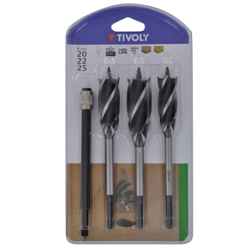 Kit de forets pour bois avec extension 4 pièces