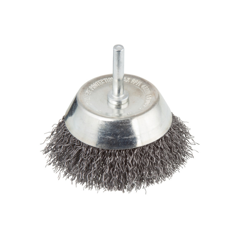 Brosse soucoupe avec fil d'acier ondulé avec queue ronde Ø 50 mm WOLFCRAFT