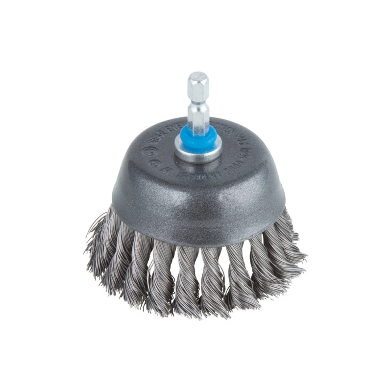 Brosse soucoupe avec fil d'acier torsadé pour perceuse Ø 75 mm WOLFCRAFT