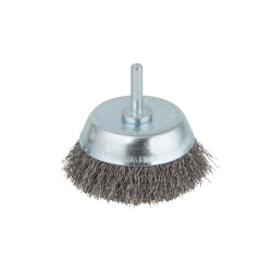 Brosse soucoupe avec fil d'acier ondulé avec queue ronde pour perceuse Ø 75 mm WOLFCRAFT