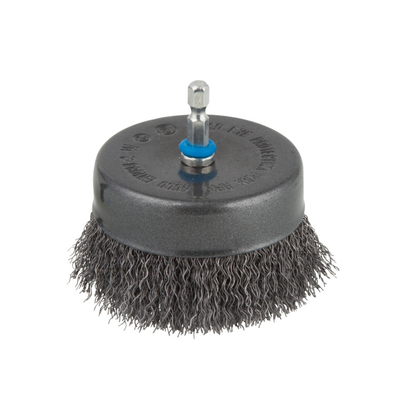 Brosse soucoupe avec fil d'acier ondulé pour perceuse Ø 80 mm WOLFCRAFT