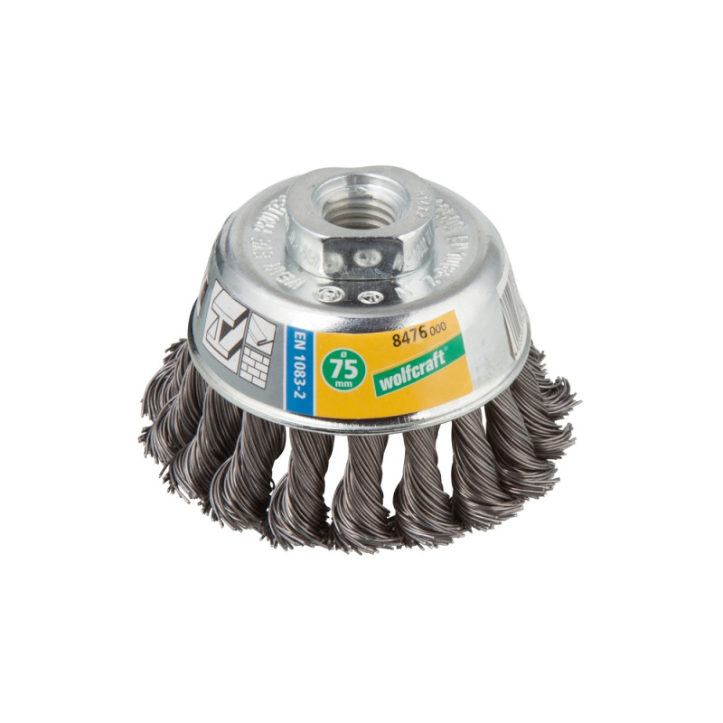 Brosse soucoupe avec fil d'acier torsadé pour meuleuse Ø 75 mm WOLFCRAFT