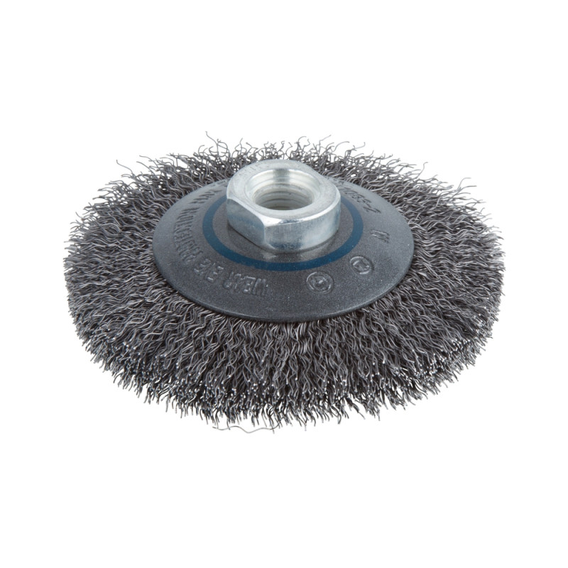 Brosse conique avec fil d'acier ondulé pour meuleuses Ø 100 mm WOLFCRAFT