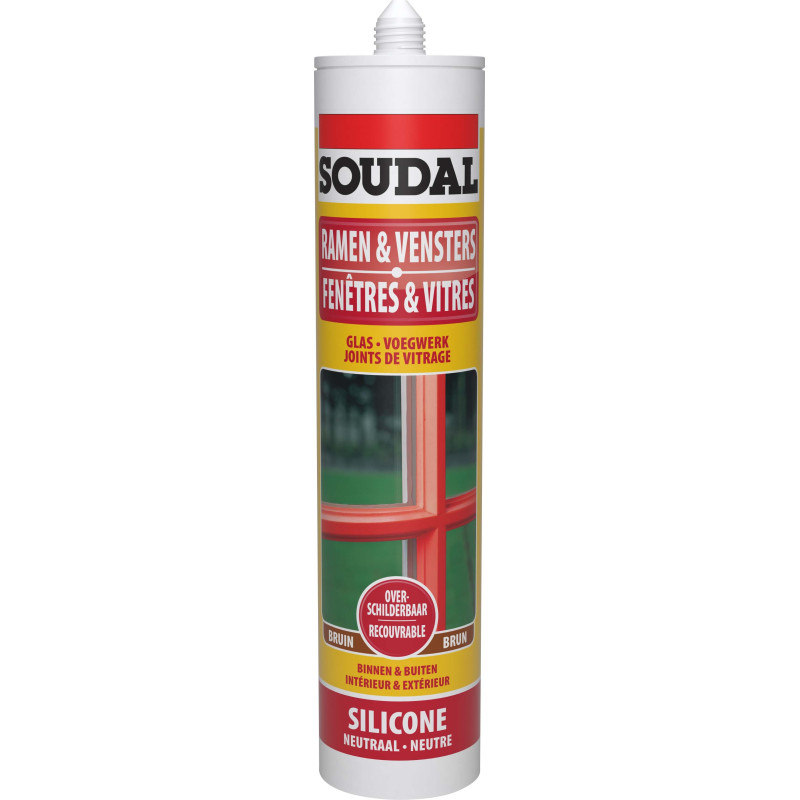 Silicone pour vitrage brun 300 ml SOUDAL