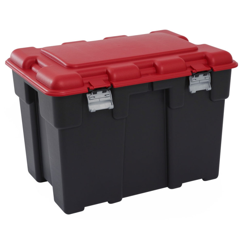 Bac de rangement et couvercle verrouillable HMS, 60 litres, clair et rouge