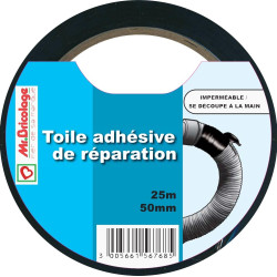 Toile adhésive de réparation noire 25 m x 50 mm MR.BRICOLAGE