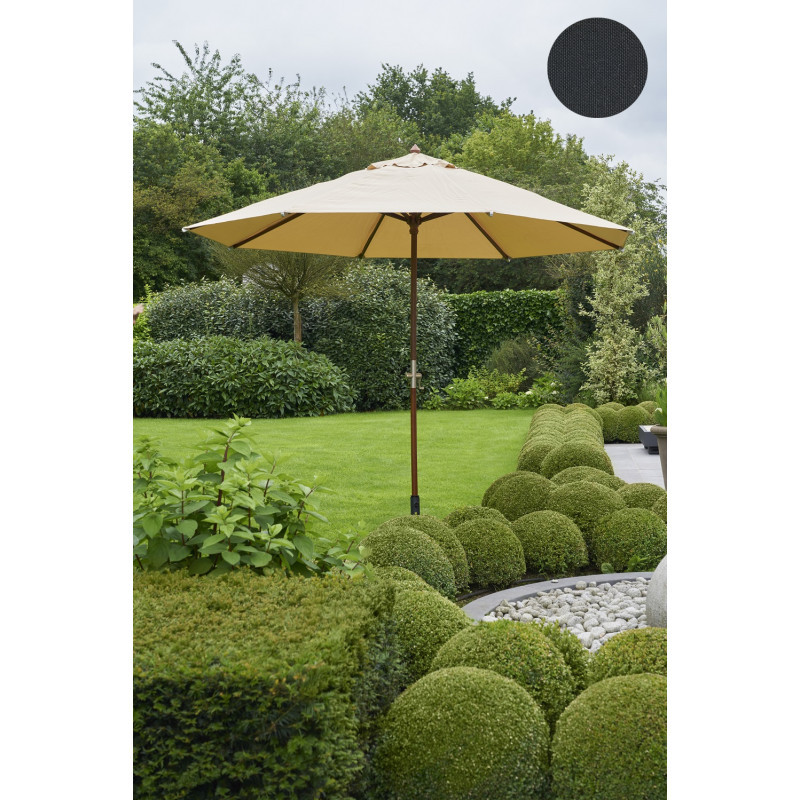 Parasol droit gris en bois avec manivelle Ø 300 cm