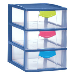 Tour de rangement Magic avec tiroirs bleu océanic 3 x 3 L