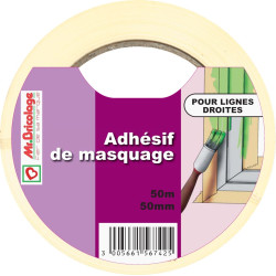 Ruban de masquage ligne droite beige 50 mm x 50 m