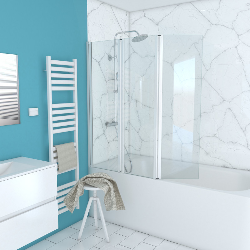 Paroi de bain volets blanc 130x120 – Élégance et Praticité | AURLANE Paroi de bain volets blanc 130x120 – Élégance et Praticité | AURLANE