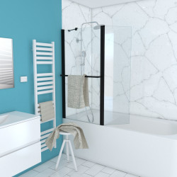 Paroi de bain Ibiza noir mat 130x104cm – Élégance | AURLANE