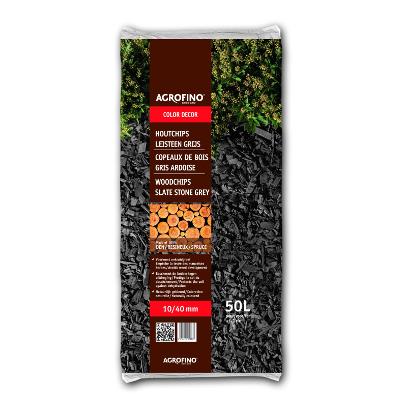 Sac de copeaux de bois gris ardoises 10 - 40 mm 50 L AGROFINO