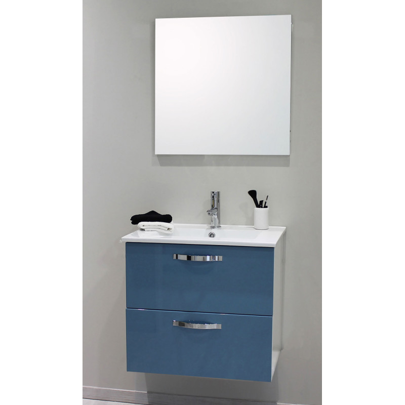 Façade de meuble de salle bain Mixy bleu laqué 80 cm 2 pièces