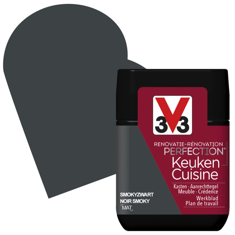 Peinture de rénovation pour cuisine Noir Smoky mat 75 ml V33