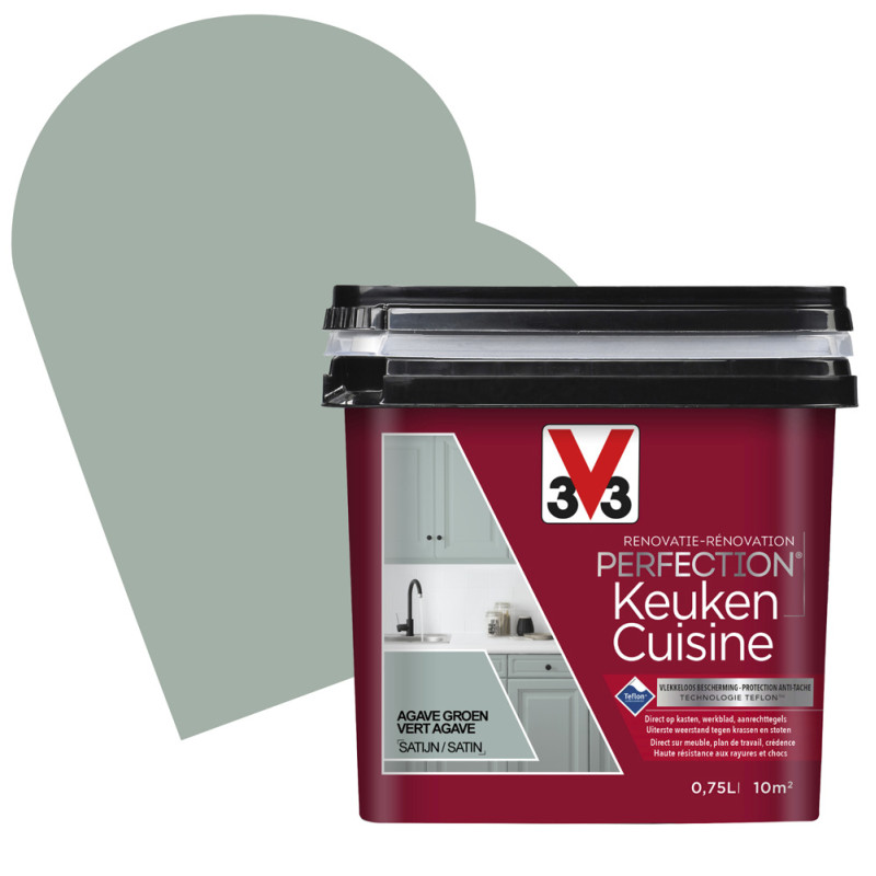 Peinture de rénovation pour cuisine Vert Agave satin 0,75 L V33