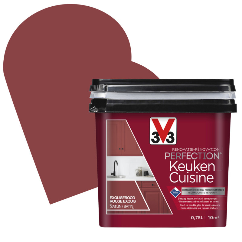 Peinture de rénovation pour cuisine Rouge Exquis satin 0,75 L V33