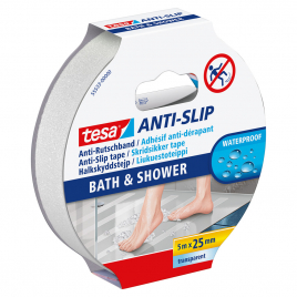 Ruban adhésif antidérapant pour douche et baignoire 5 m x 25 mm transparent TESA