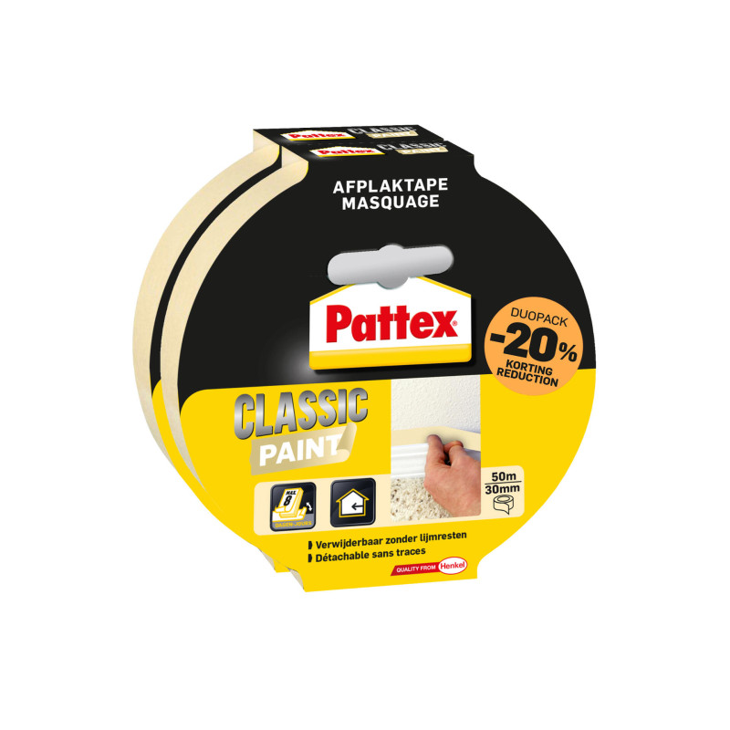 Ruban de masquage 50 m x 30 mm 2 pièces PATTEX