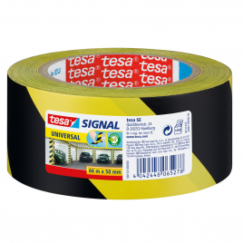 Ruban adhésif de signalisation 66 m x 50 mm noir et jaune TESA