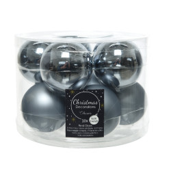 Boules de Noël Verre Bleu Gris Ø 6cm (10p) – Déco Festive