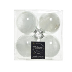Boule de Noël en verre à plumes Ø 7 cm – Déco festive, lot de 4 | KSD