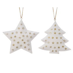 Suspension Fer Blanc Relief Doré – Déco Festif Boule Noël

