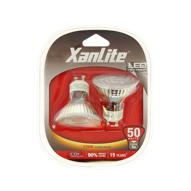 Ampoule LED GU10 5W blanc chaud – Lot de 2 | XANLITE Ampoule LED GU10 5W blanc chaud – Lot de 2 | XANLITE